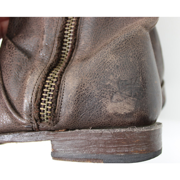John Fluevog Size W 11/M 9 MALCOLM Brown Distressed Leather Zip Ankle Boots Moto main image 6